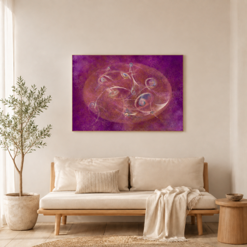 Interieur met abstracte digitale kunstprint Levensdans