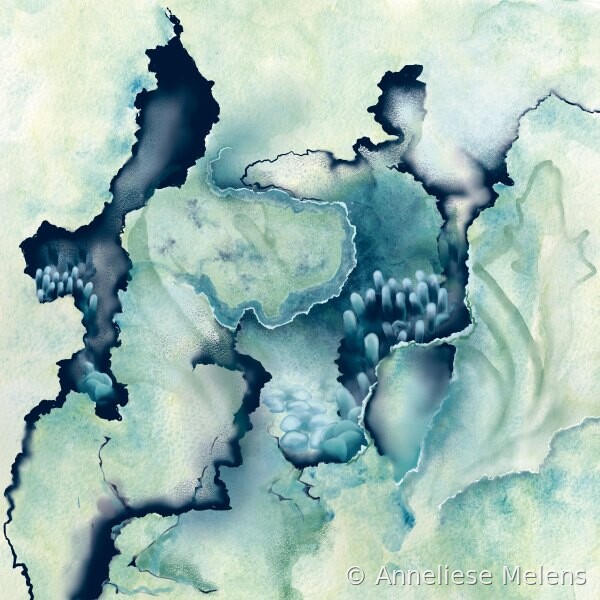 Kristalportret Chrysokolla in blauwe, turquoise en witte tinten